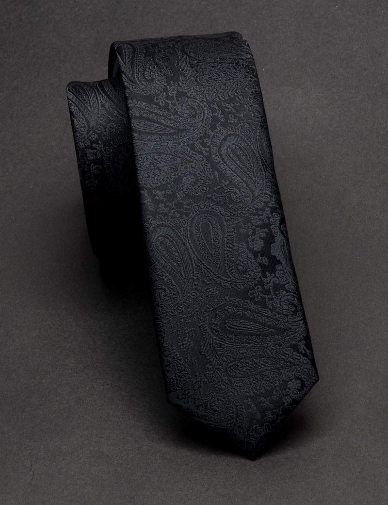 GUSLESON 2" Solid Black Floral Ties Classic Paisley Men's Slim Skinny Necktieï¼ˆ0788-10ï¼‰ - Image 2